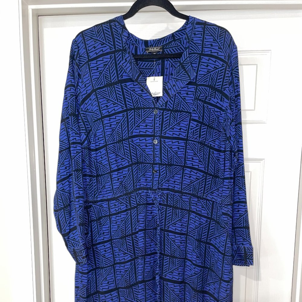 NWT. LUCKY BRAND Long Sleeve Elastic Waist Blue & Black Shirt Dress size 2X